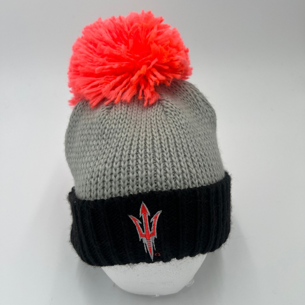 Arizona State Sun Devils Gray Knit Beanie Hat Pom‎ Pom ASU Cuffed Cap